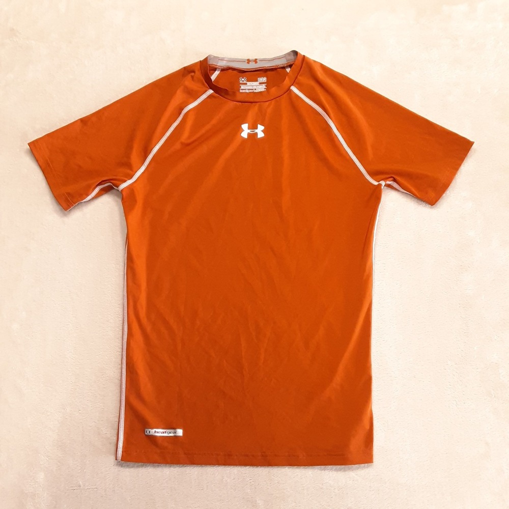 Under Armour Mens Heatgear Compression Shirt L Burnt Orange SS Ultra-Tight